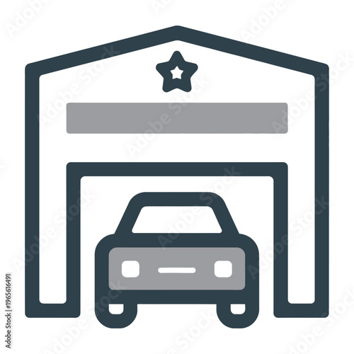 Vector of a car parked inside a garage with a star symbol on top