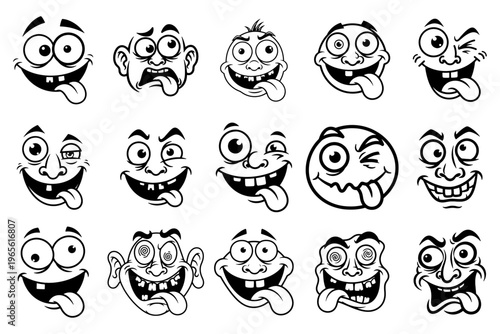 Silly Face Cartoon Expression Solid Vector Icon set