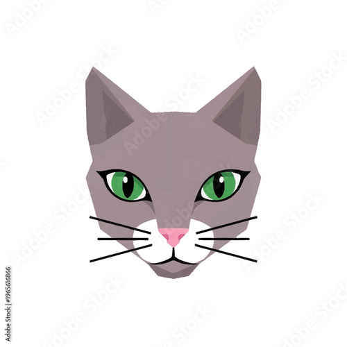 Stylized grey cat face artwork featuring bold shapes and expressive character, perfect for branding, posters, stickers, and packaging projects