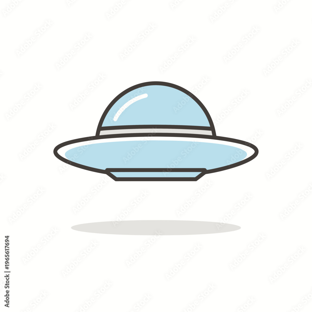 Fototapeta premium Minimalist light blue flying saucer icon isolated on white background