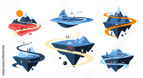 Abstract Floating Islands Journey Concept Art Flat Design