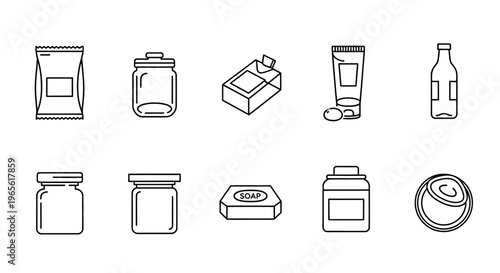 Various types of food and drink containers.
