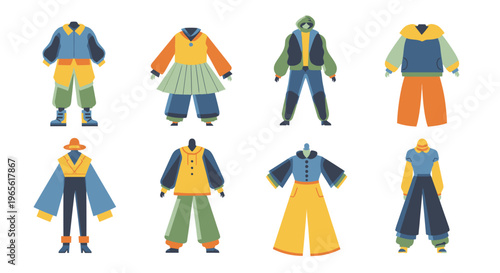 Flat illustration of diverse fashion outfits for people