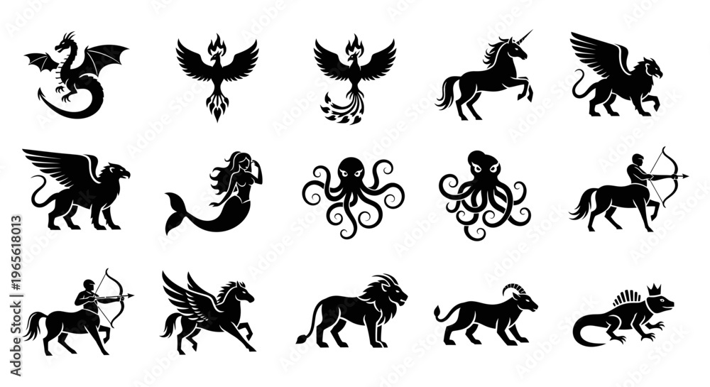 Fototapeta premium Zodiac signs in black silhouette.