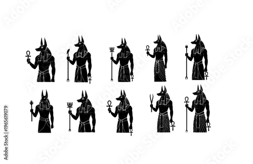Anubis God of the Dead Silhouette Sticker, High Contrast Pharaonic Noir Vector, Modern Dark Academia Egyptian Mythology Illustration