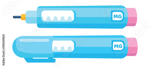 GLP 1 injection pen hand drawn vector illustration. Diabetes medication or insulin syringe isolated on white