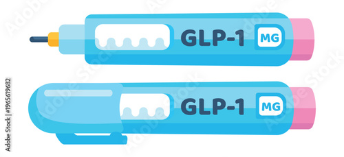 GLP 1 injection pen hand drawn vector illustration. Diabetes medication or insulin syringe isolated on white