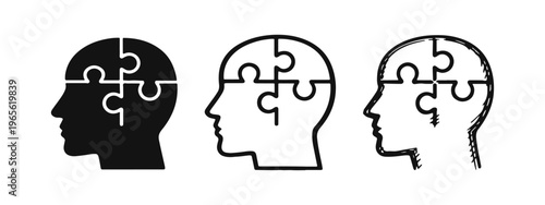 Empathy and Connection Icons Set with Human Heads and Heart Symbol
