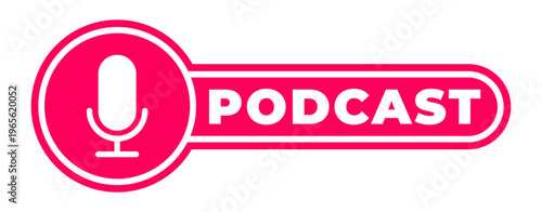 Podcast sticker, label, banner with Microphone icon vector illustration