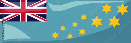 Tuvalu flag illustration on blue ocean background with yellow stars and Union Jack, national Pacific island symbol, patriotic design