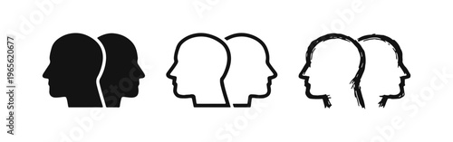 Human Head Silhouettes in Profile Icon Set - Interpersonal Communication and Shared Thought Concepts.