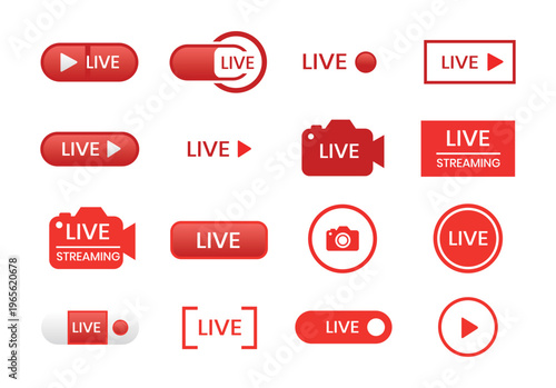 Collection of live streaming red icons
