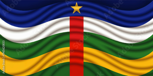 Central African Republic flag abstract wavy illustration with golden star, blue green yellow red stripes, patriotic national banner art