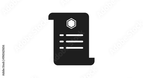 Black Document Icon With Hexagon.