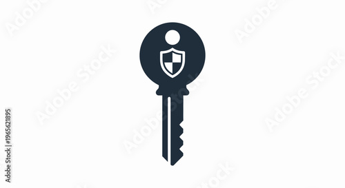 Black metal key with shield logo.