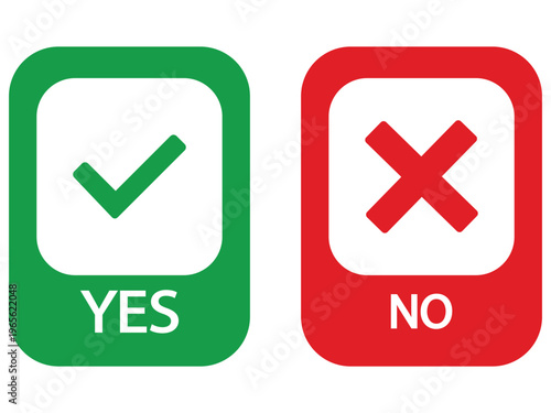 Yes and No Icon Set - Green Check Mark and Red Cross Decision Symbols