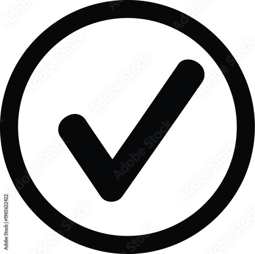 A simple black checkmark icon in a circle on a white background