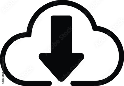 A cloud icon with a download arrow pointing downwards, symbolizing data transfer and storage.