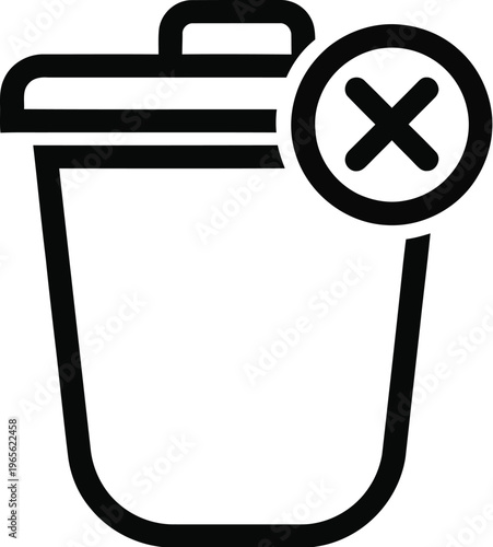 A simple black line icon of a trash can with a delete symbol on a white background