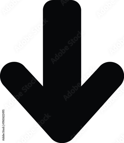 A large black arrow pointing downwards on a white background with a subtle shadow effect