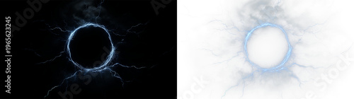 Circular electric energy formation with blue lightning on transparent background during daytime