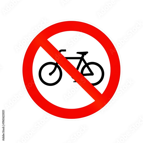 Red prohibition circle with a bicycle silhouette crossed out indicating no cycling allowed isolated on transparent background