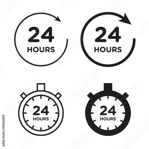 24 hours icon Isolated flat vector in outline and solid black