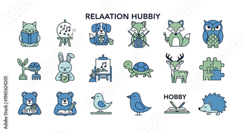 Cute cartoon animal icons set.