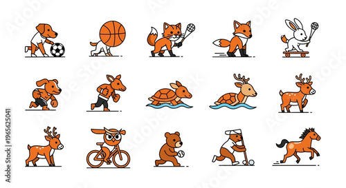 Cartoon animals playing sports together.