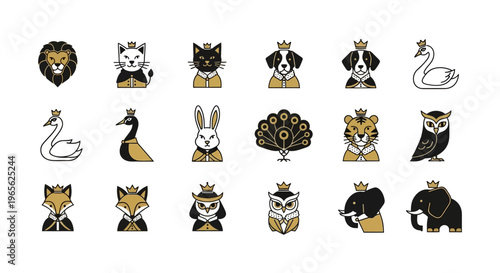 Cartoons of animals wearing crowns.