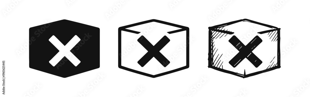 Fototapeta premium Hexagonal Box with X Mark Icon Set. Error, Delete, or Close Symbol Vector Illustration.
