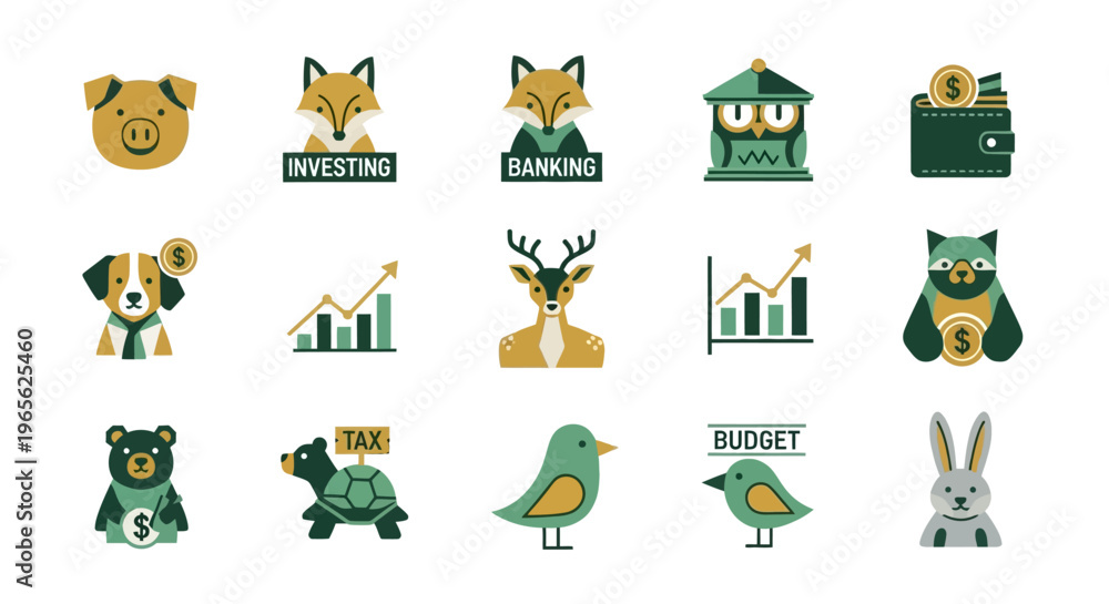 Obraz premium Collection of cartoon animal icons.
