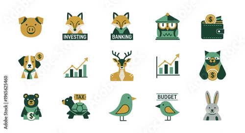 Collection of cartoon animal icons.