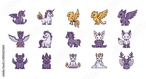 Collection of cartoon winged fantasy creatures.