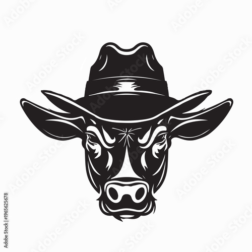 Rodeo Buffalo Mascot Wearing Traditional Western Hat On White Background