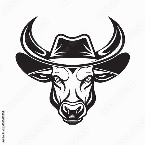 Vintage Style Buffalo Cowboy Logo for Ranch or Farm Isolated On White Background