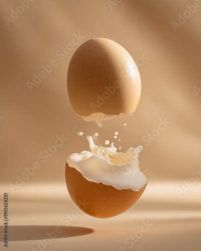 Egg shell levitating with a milk splash