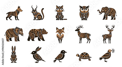 Collection of various wild animals standing.