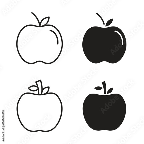 Apple icon collection. Black Line stroke silhouette style icons