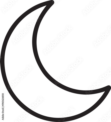 A simple yet striking crescent moon in a minimalist line art style, perfect for illustrating celestial themes.