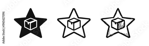 Favorite Product or Premium Package Icon Set. Star with Cardboard Box Symbol. Best Seller Item Vector.