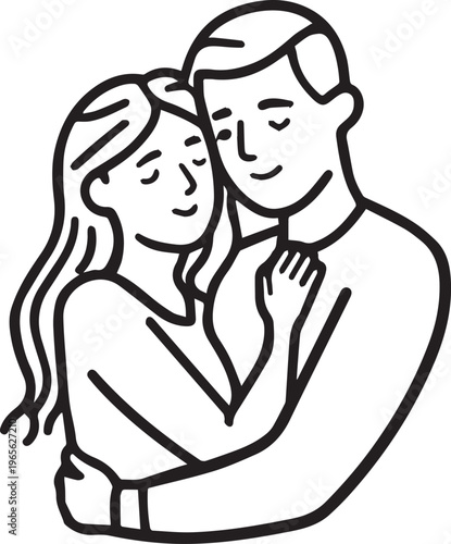 Embrace of Love: A tender illustration portrays a couple in a loving embrace, their eyes closed as they share a moment of serene connection.