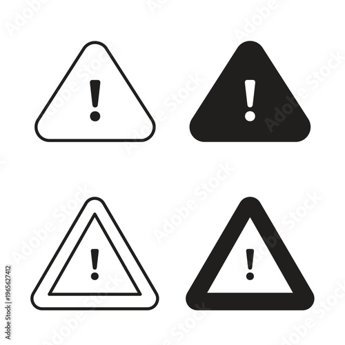 Attention icon collection in black color. Stroke Lines and flat silhouette style icons