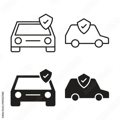 Auto insurance icon collection. Black Line stroke silhouette style icons