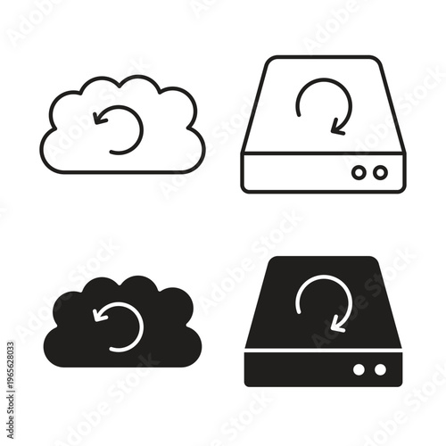 Backup icon vector logo set flat and stroke lines