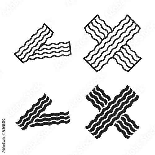 Bacon icon vector logo set flat and stroke lines