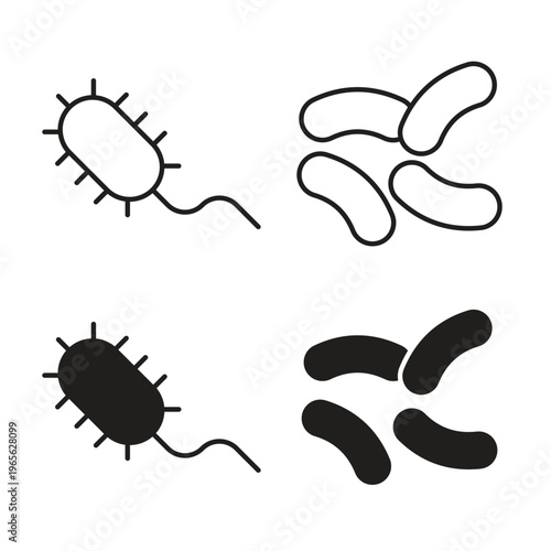 Bacteria icon vector logo set flat and stroke lines