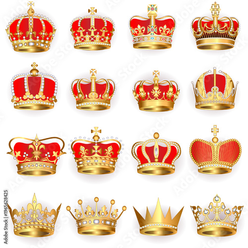 illustration set gold  crowns on white background