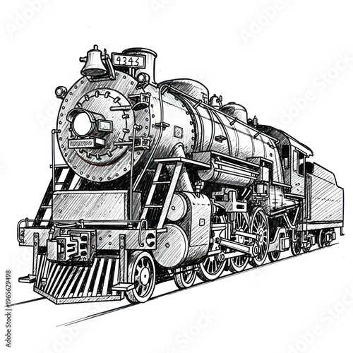 Vintage Steam Locomotive Engraving Classic Train Illustration.