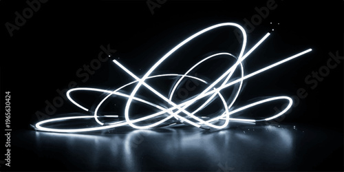 Abstract light background featuring a 3D render of a DNA molecule and a glowing atom symbol with purple energy waves and digital technology lines in a motion pattern